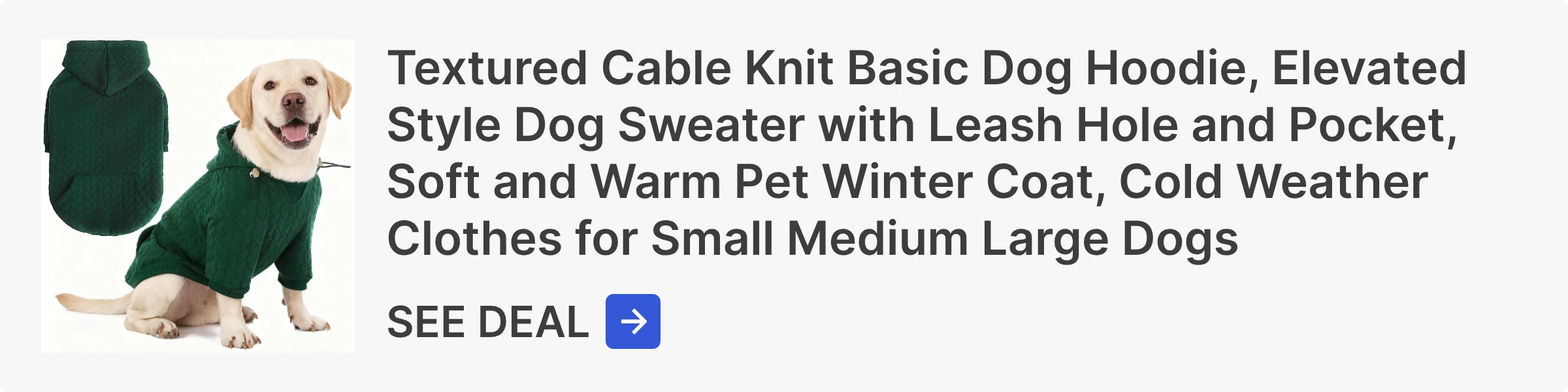 Textured Cable Knit Basic Dog Hoodie, Cold Weather Clothes for Small Medium Large Dogs